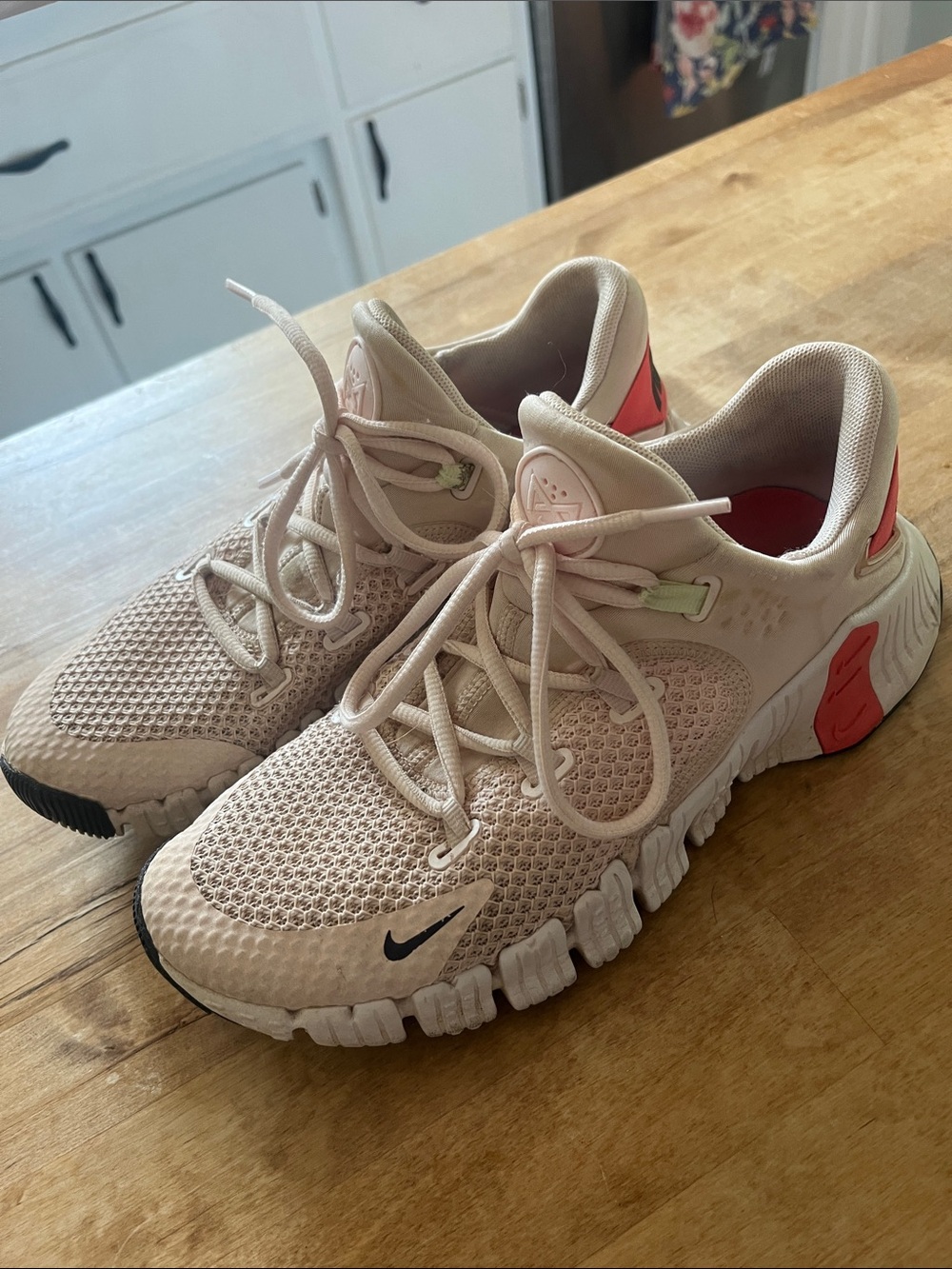 Nike Lightweight Knit Trainer in Pale Pink with Coral Details